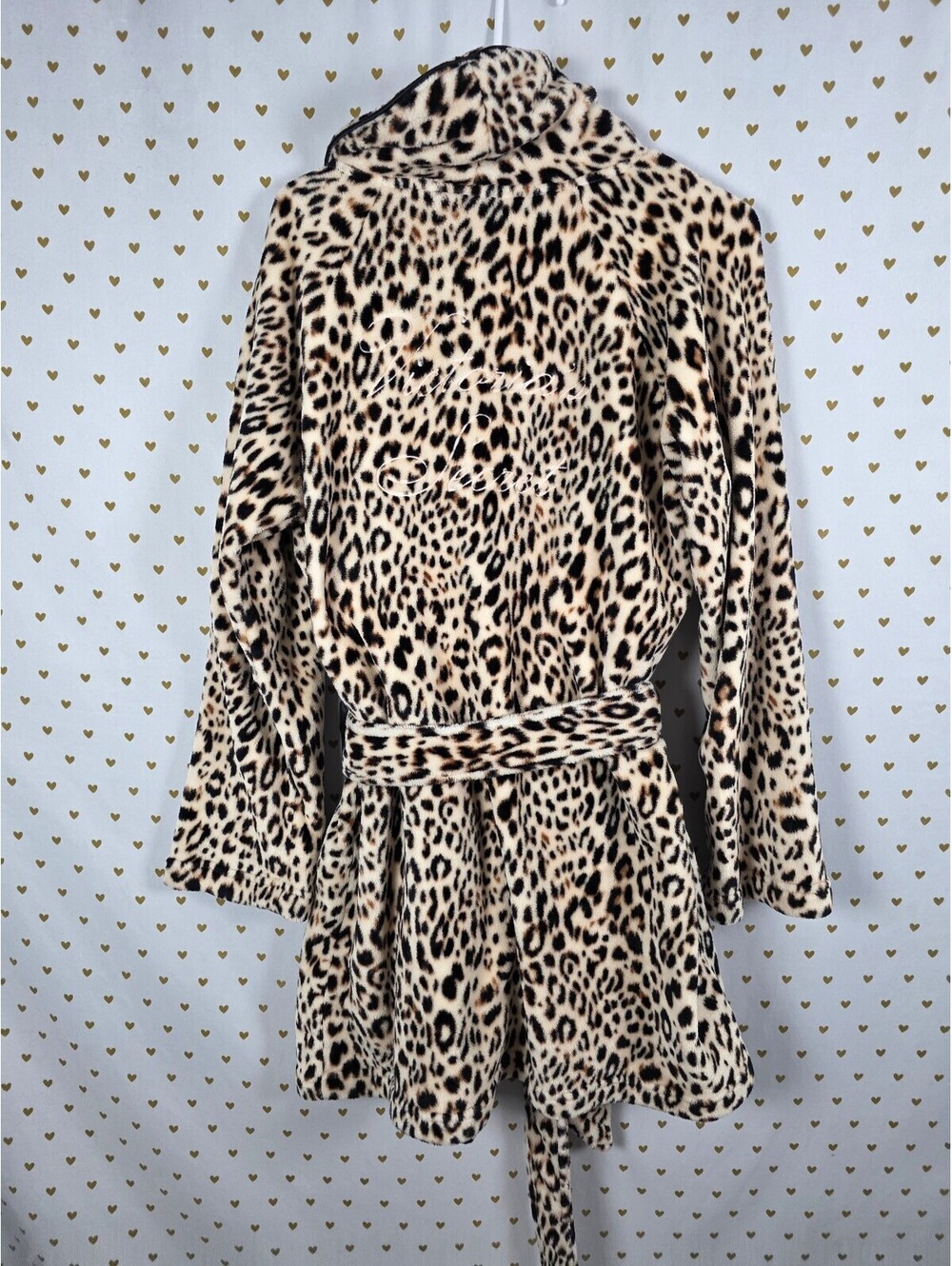 Victoria's Secret Leopard Plush Robe M/L VS Logo Back Belt Pockets Animal